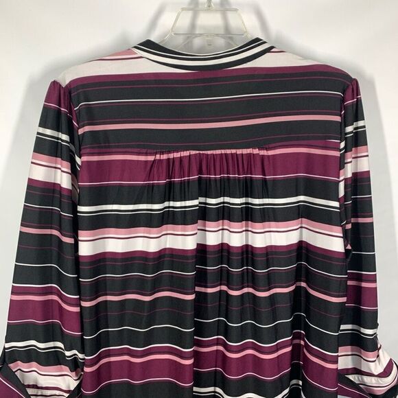 Avenue Women's Striped Split Neck Roll Tab Sleeves Blouse Multicolor Size 22/24 - Picture 8 of 9